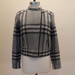 GAP Gray Wool-blend Plaid Checkered Moto Jacket